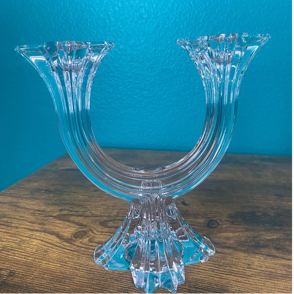Pair of Clear Glass Art Deco Style Candelabra Candlestick Holders - Picture 2 of 10